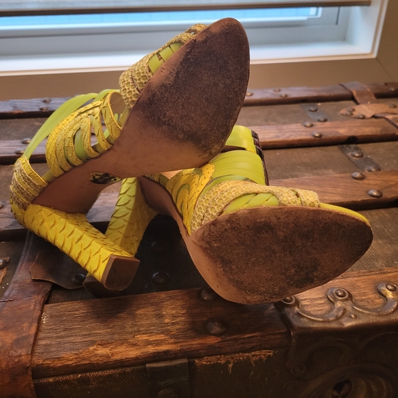 Roberto Cavalli Lime Green python leather Sandals size 37.5 - Picture 8 of 10
